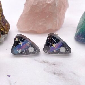 Black Space Galaxy Ouija Planchette Stud Earrings